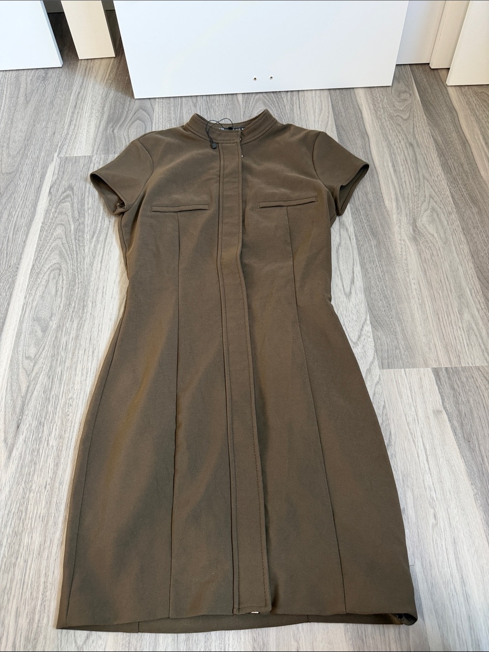 Zara Olive Green Short-Sleeve Mini Dress